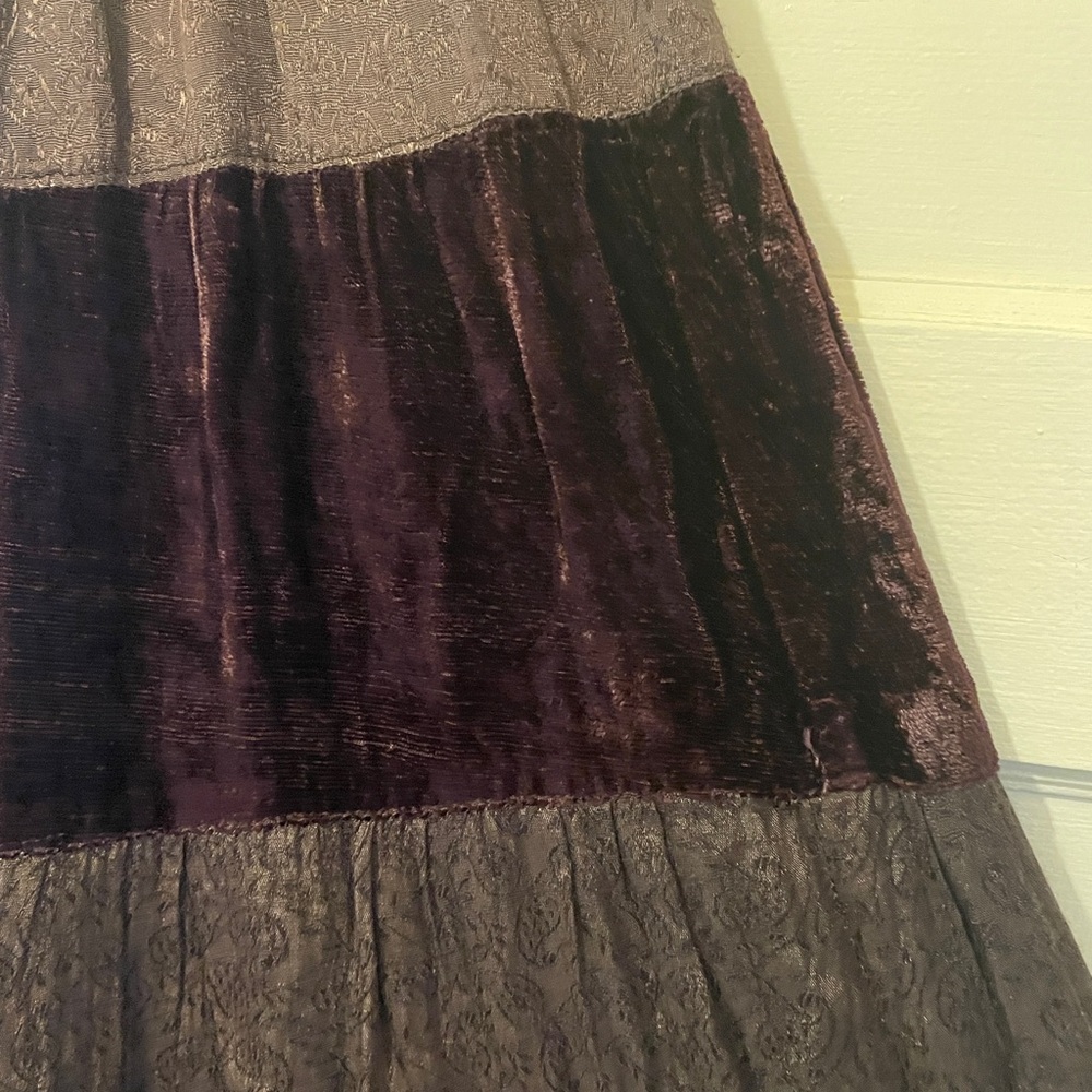 Brown Boho Tiered Flowing Midi Skirt with Elastic Waist - Picture 3 of 5